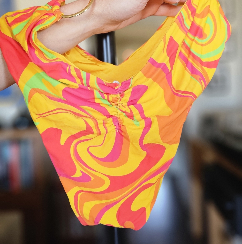 WeWoreWhat Asymmetrical Cross Over One Piece Swimsuit Cherry Red - Picture 5 of 7